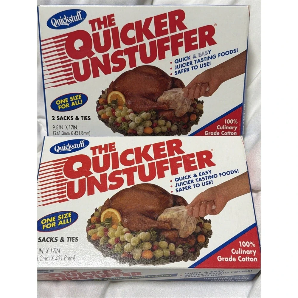 (2) Vintage Quickstuff The Quicker Unstuffer Stuffing Sacks & Ties 9.5